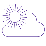 Outline of a cloud with the sun in front of it. 