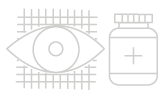 Outline of an eye and a medication jar. 